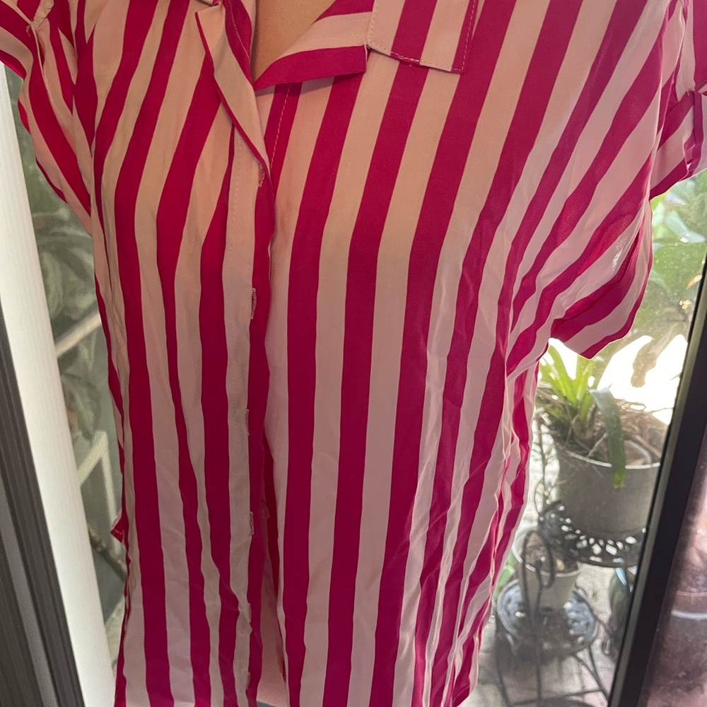 Alex & Jordan Pink and White Striped Button-Up Top